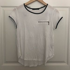 Primark White Tee with Zip Pocket and Black Trim